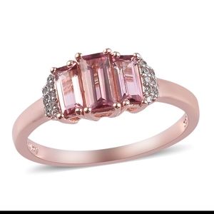 Rose Gold Morro Redondo Ring – Pink Emerald Cut w/ Diamond Accents – Size 7